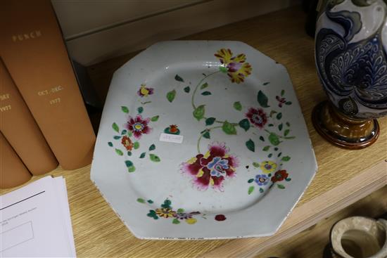 A Chinese platter and a Chinese export dish largest 38cm wide